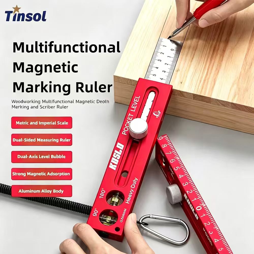 Woodworking Basic Tools - Righello Magnetico Multifunzione TINSOL in Lega